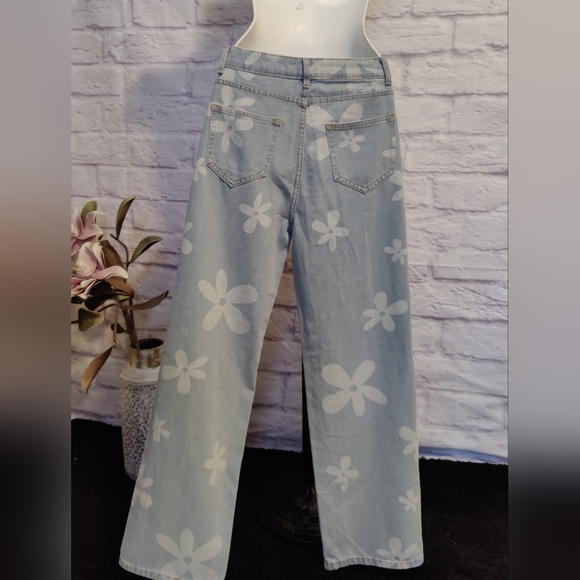 NWOT Floral Print Straight Leg Jeans High Waist Zipper Fly CasualDenim Long Pant - Picture 4 of 10